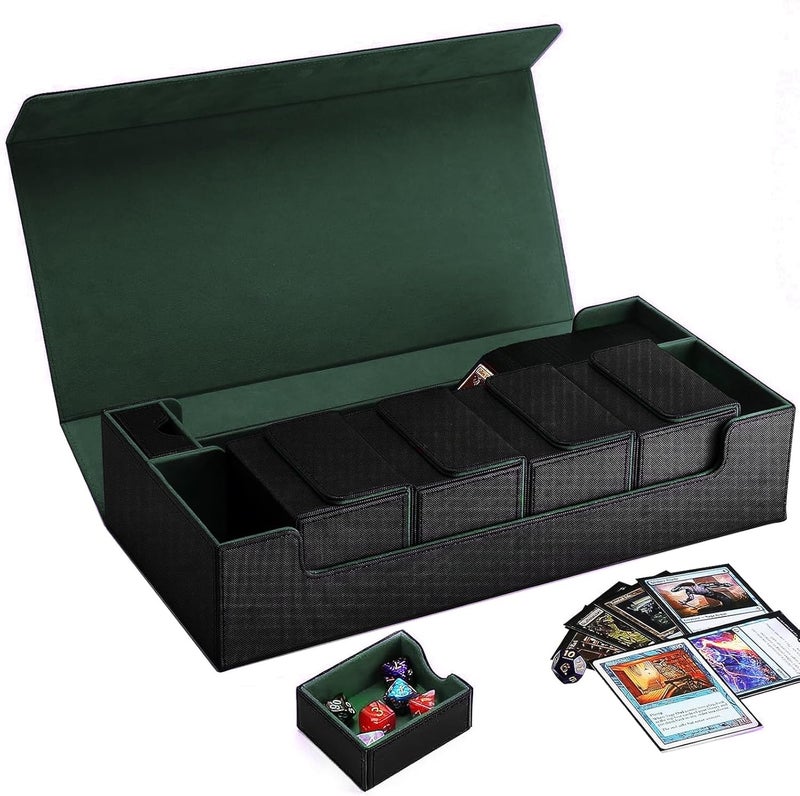 Scimi Card Case Holds 800+ Sleeved Cards - MTG, Uno, YuGiOh & More - TCG Deck Box with Strong Magnet Closure (Black/Green) - Image 1